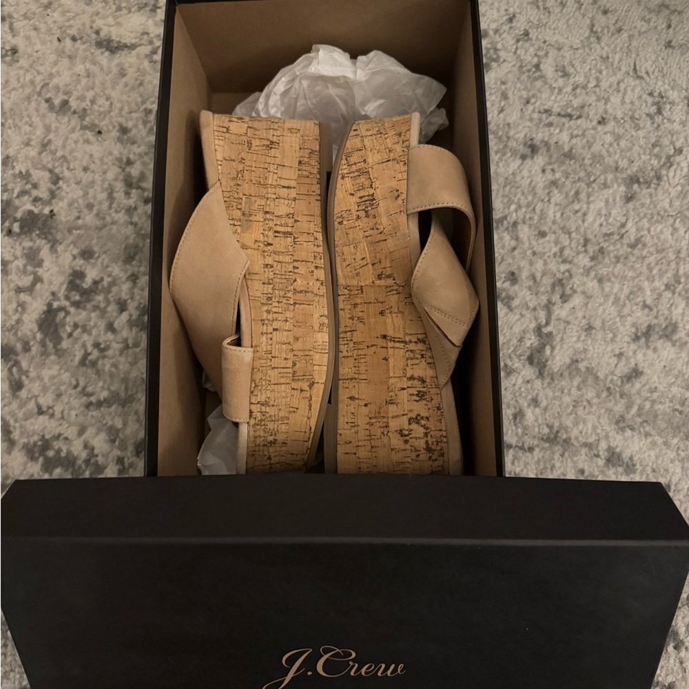 J. Crew Tan Cork Wedge Sandals